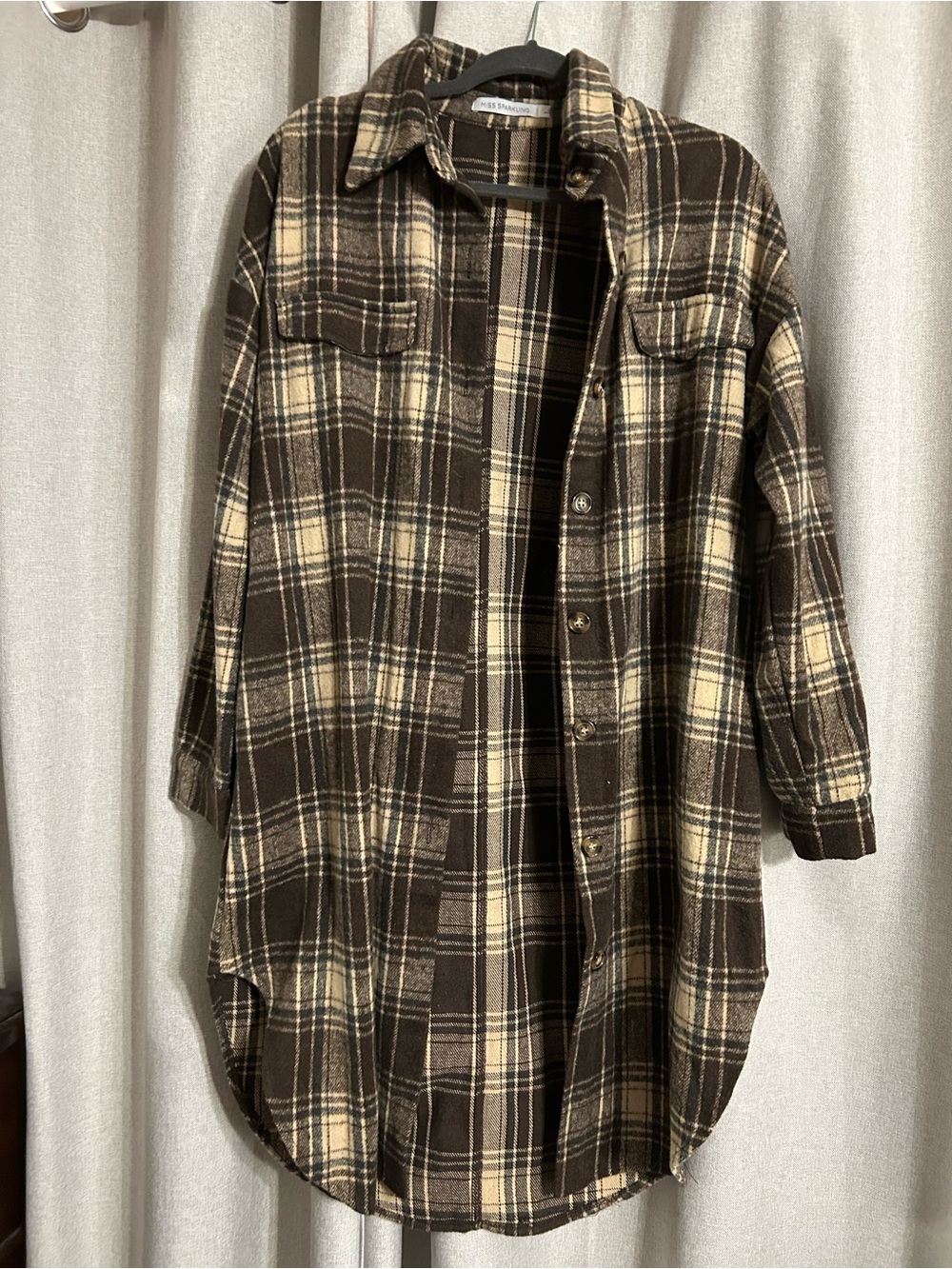 Oversized Plaid Button-Down Shirt Jacket in Brown Cream by Massimo Dutti